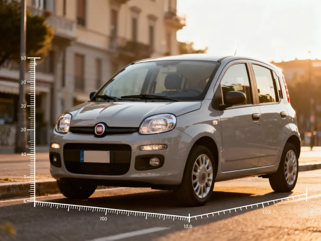 Fiat Panda III zaparkowany na miejskiej ulicy, prezentujący kompaktowe wymiary i praktyczny design nadwozia.