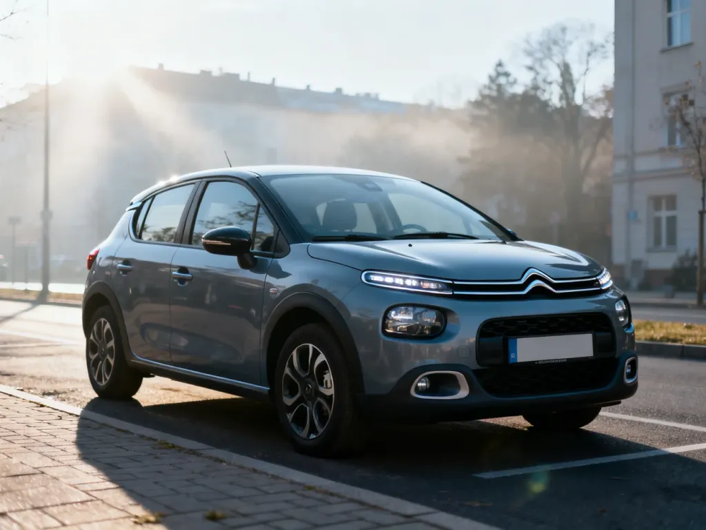 Nowoczesny Citroen C3 IV zaparkowany na miejskiej ulicy, prezentujący charakterystyczną sylwetkę i detale nadwozia.